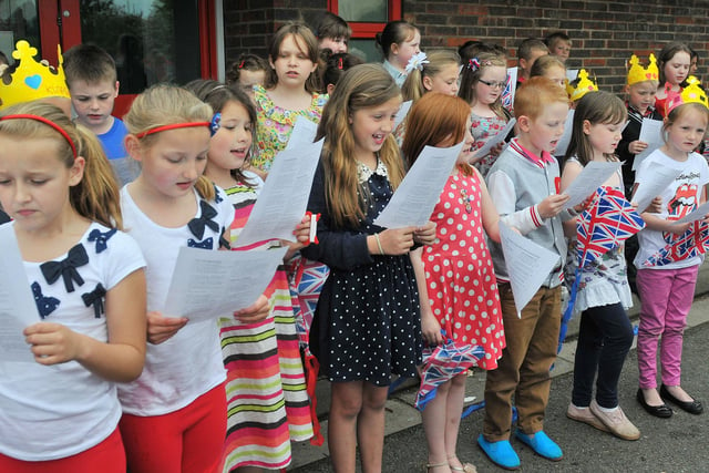 Community singing during the Brougham Primary School Jubilee party 10 years ago.