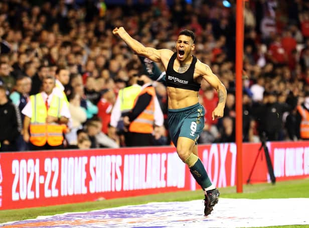 NOTTINGHAM, ENGLAND - SEPTEMBER 15: Onel Hernandez of Middlesbrough celebrates scoring his teams second goal during the Sky Bet Championship match between Nottingham Forest and Middlesbrough at City Ground on September 15, 2021 in Nottingham, England. (Photo by Matthew Lewis/Getty Images)