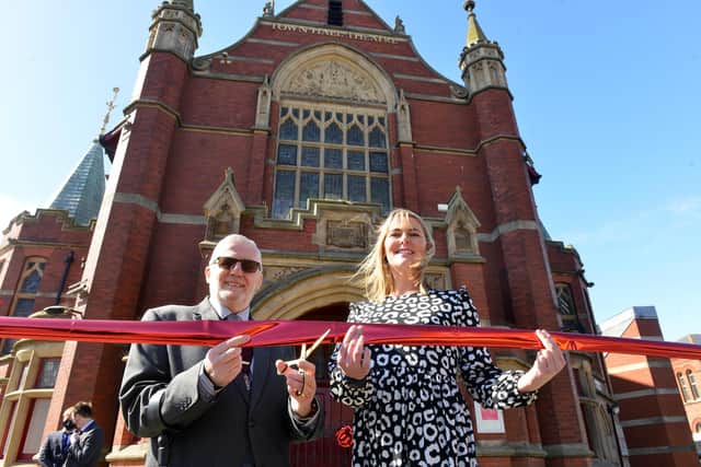 Deputy Ceremonial Mayor Cllr Rob Cook and Hartlepool Council Assistant Director - Preventative and Community Based Services Gemma Ptak open the Town Hall Theatre after two years of closure.