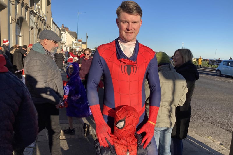 Matthew Stubbs and three-year-old son Jesse from Seaton as Marvel webslinger Spider-man.