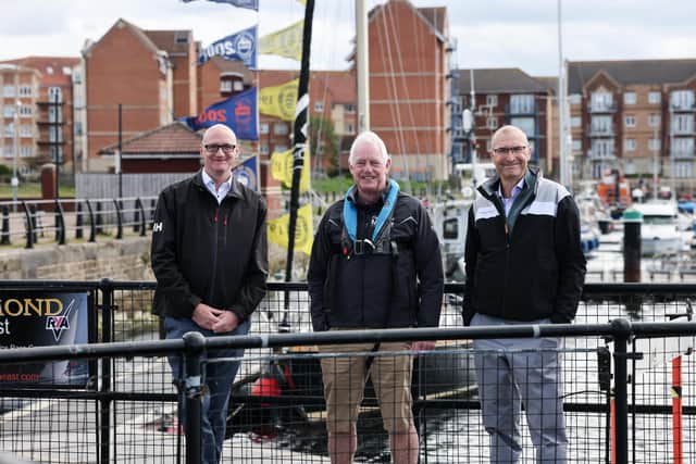 From left to right: Councillor Shane Moore, Leader of Hartlepool Borough Council, Allan Henderson, Director of Hartlepool Marina Ltd and Alan James, Chief Operating Officer of Sail Training International/ Photo: Dave Charnley Photography.