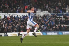 Hartlepool United's Connor Jennings celebrates after scoring their first goal during the Sky Bet League 2 match between Hartlepool United and Swindon Town. (Photo: Mark Fletcher | MI News)