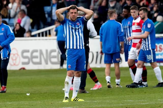 Carl Magnay remained with Hartlepool United following their relegation to the National League. (Photo by Steve  Welsh/Getty Images)