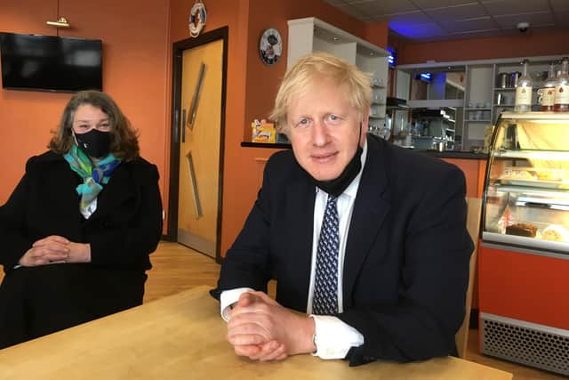 Boris Johnson at Surfside restaurant in Seaton Carew with Concervative by-election candidate Jill Mortimer.