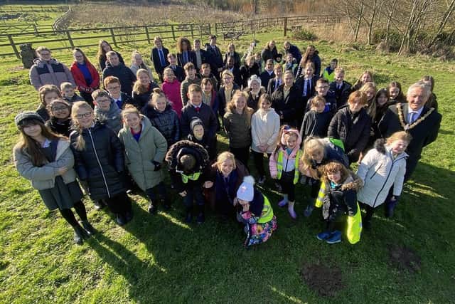 Staff and pupils from schools in Hartlepool were joined by the Ceremonial Mayor of Hartlepool Cllr Brian Cowie (far right) at Summerhill Country Park. Picture by FRANK REID