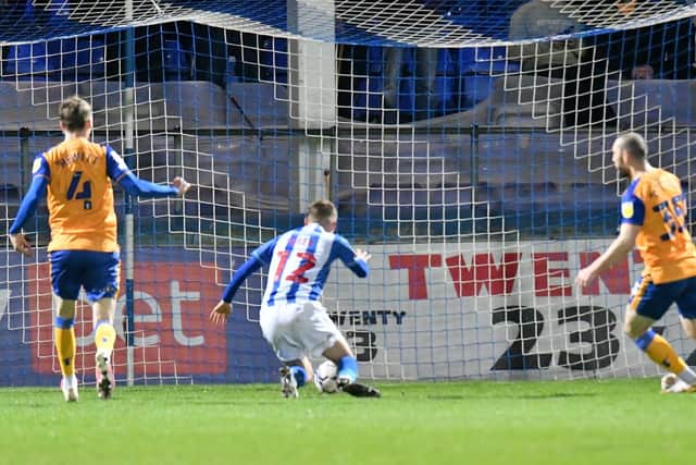 Joe Grey grabbed Hartlepool United's first of the evening. Picture by FRANK REID