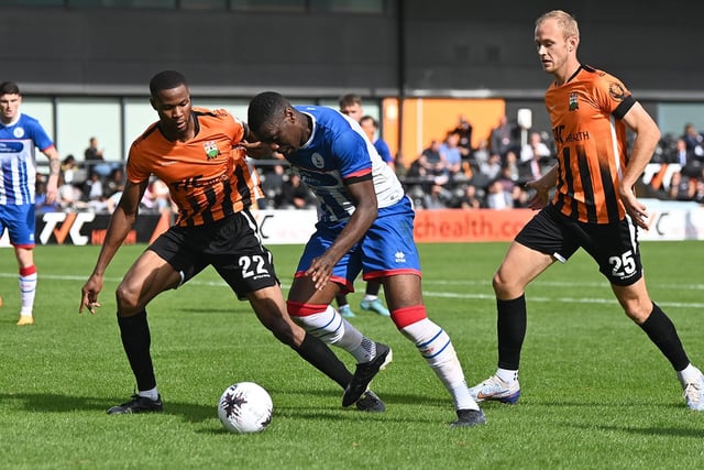 With 15 goals for Hartlepool last season and 17 during his last National League stint with Wealdstone, Umerah is an obvious candidate to lead the line in our combined XI. The striker opened his account for the season in the opening day defeat at Barnet. Picture by FRANK REID