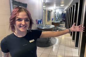 Staff member Ashlyn O'Donnell in the award-winning ladies' toilets at Wetherspoon's Ward Jackson pub, in Church Square, Hartlepool. Picture and caption by FRANK REID.