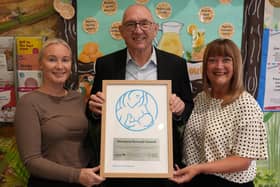 Left to right: Michelle Readhead, the council’s specialist nurse – infant feeding and healthy weight, Councillor Jim Lindridge and Clare Wright, the council’s clinical lead for health visiting and school Nursing, with the UNICEF award.