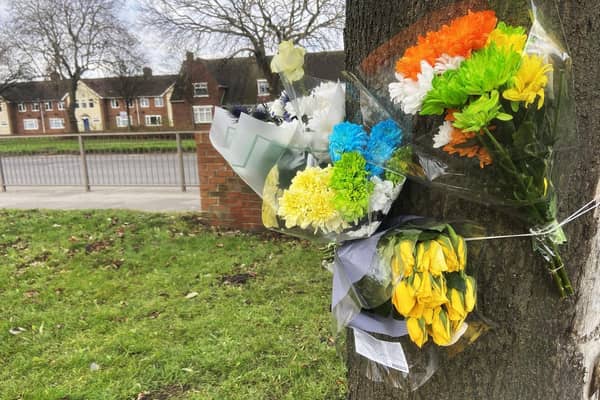 Cards and flowers in tribute to Conor Holland, 24, who died following a collision on the A689 in Hartlepool. Picture by FRANK REID
