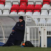 Hartlepool manager, Dave Challinor  during the Vanarama National League match between Hartlepool United and Sutton United at Victoria Park, Hartlepool on Saturday 30th January 2021. (Credit: Mark Fletcher | MI News)
