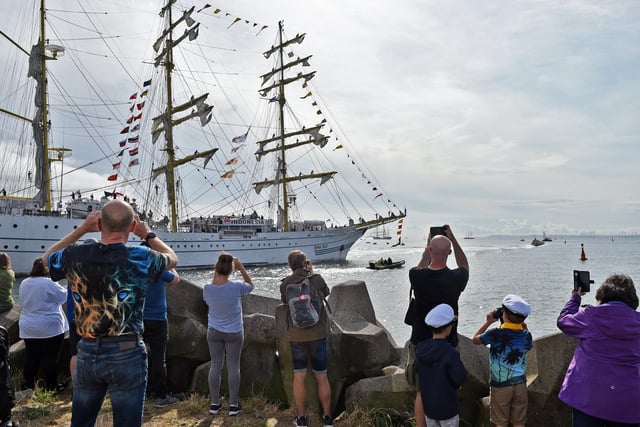 The Bima Suci as it leaves the Victoria Dock on the last day of the Tall Ships. Picture by BERNADETTE MALCOLMSON