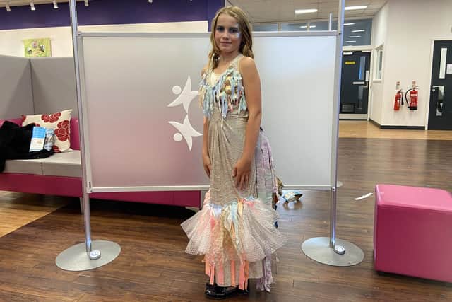 Catcote Academy pupil Alicia dressed in a show stopping dress made entirely out of recycled products. Picture by FRANK REID