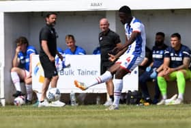 Mouhamed Niang went off injured in Hartlepool United's pre-season win over Marske United. Picture by FRANK REID