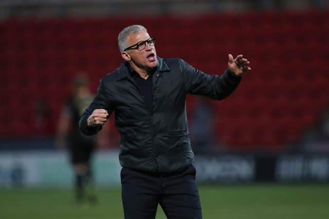 Keith Curle celebrated Hartlepool United's win over Doncaster Rovers. (Credit: Mark Fletcher | MI News )
