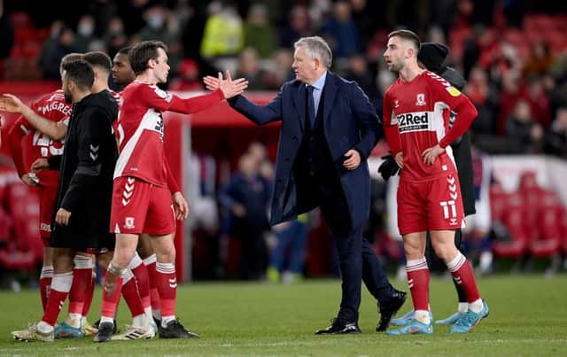 Chris Wilder with his players after the win over West Brom in February (Photo by Stu Forster/Getty Images)