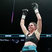 MANCHESTER, ENGLAND - JULY 01: Savannah Marshall acknowledges the crowd after the IBF, WBA, WBC, WBO World Super Middleweight Title fight between Savannah Marshall and Franchon Crews-Dezurnat AO Arena on July 01, 2023 in Manchester, England. (Photo by Charlotte Tattersall/Getty Images)