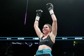 MANCHESTER, ENGLAND - JULY 01: Savannah Marshall acknowledges the crowd after the IBF, WBA, WBC, WBO World Super Middleweight Title fight between Savannah Marshall and Franchon Crews-Dezurnat AO Arena on July 01, 2023 in Manchester, England. (Photo by Charlotte Tattersall/Getty Images)