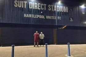 Louis Christodoulou, 40, (left) and Liam Bennett, 35, (right), outside Hartlepool United Football Club.