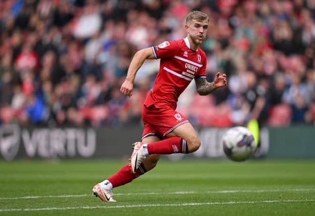 MIDDLESBROUGH, ENGLAND - SEPTEMBER 23: Riley McGree of Middlesbrough in action during the Sky Bet Championship match between Middlesbrough and Southampton FC at Riverside Stadium on September 23, 2023 in Middlesbrough, England. (Photo by Stu Forster/Getty Images)