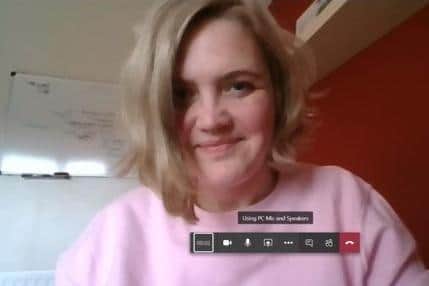 Cassandra Ferguson, The Northern School of Art's marketing manager on her video call screen.
