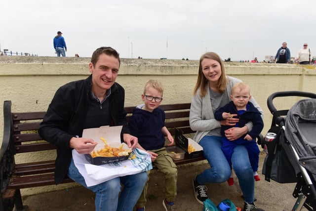 Enjoying their fish and chips was Michael, Rachel, Jade (five) and Toby (one) of Stockton, at Seaton Carew on Good Friday.