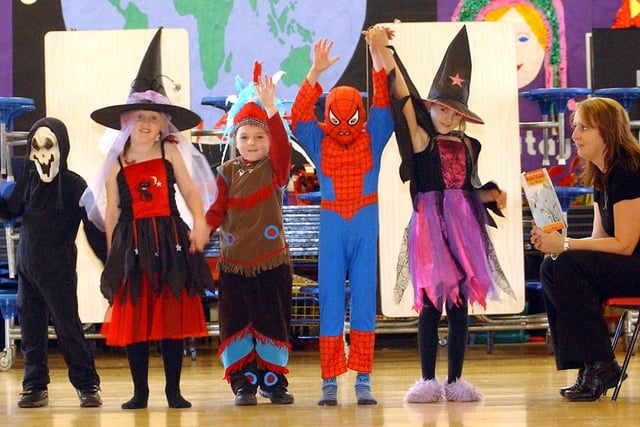 Poetry reading in fancy dress at St Aidan's Primary School but who can tell us more about this 2003 scene?