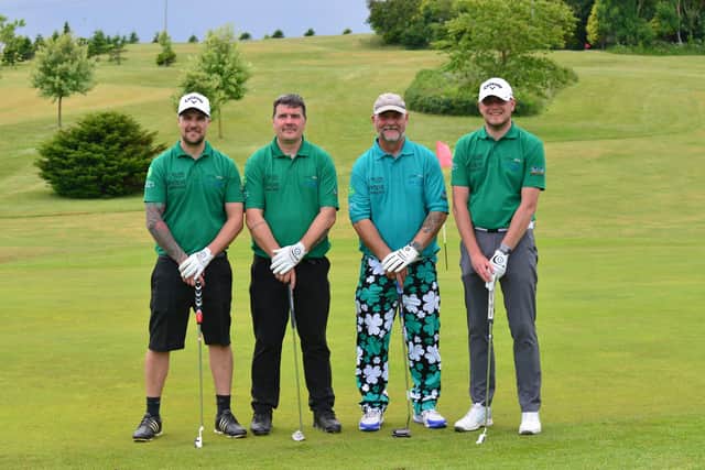 Left to right: Liam Bolton, Mally Bolton, Ian Bolton and Michael Lamb played for nearly 13 hours at High Throston Golf course. Picture by FRANk REID