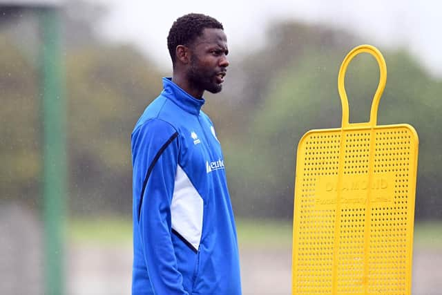 Emmanuel Dieseruvwe lines up against former club Chesterfield for Hartlepool United. Picture by FRANK REID