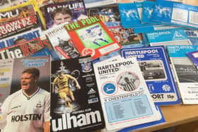 Some of Keith Laundon's collection of Hartlepool programmes and fanzines.
