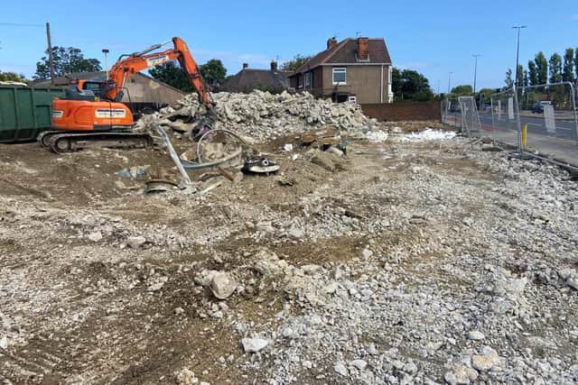 Demolition of the former car valeting centre on Stockton Road, Hartlepool.