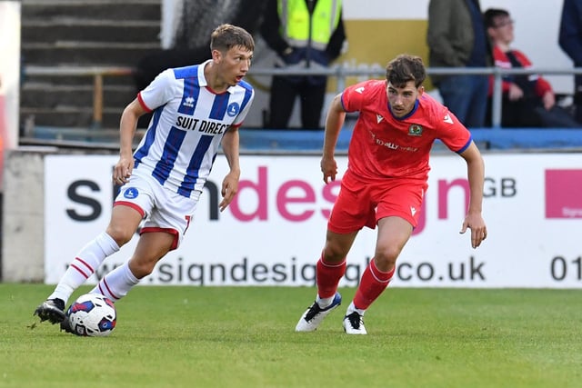 Grey has featured regularly in pre-season on the back of a breakout season with Pools last year with a three-year deal being the reward. The youngster will be looking to build on that under Hartley this season. Picture by FRANK REID