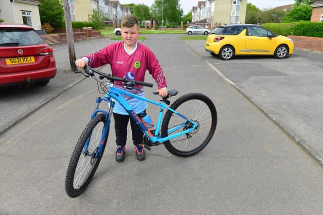 The money for the bike was donated by two football teams Mason plays for.