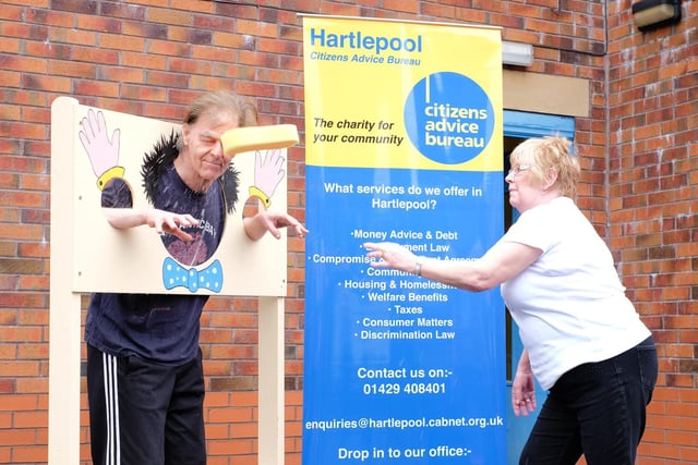 Hartlepool Citizens Advice Bureau did its bit for Comic Relief in 2015 with boss Joe Michna taking a soaking from advisor Janet Noble.