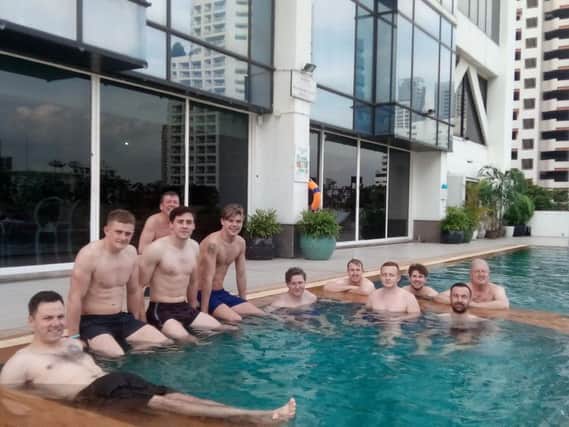 Hartlepool's rugby players chill out at the pool in Bangkok