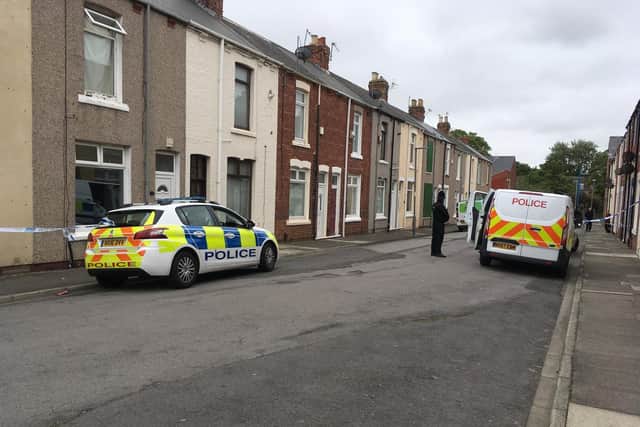 Police at the scene of the murder inquiry in Rydal Street, Hartlepool, following the death of a 39-year-old man.