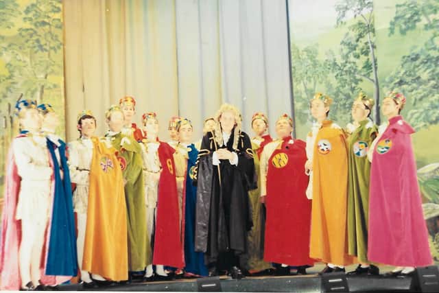 The men's chorus from the 1967 Brinkburn School production of Iolanthe.