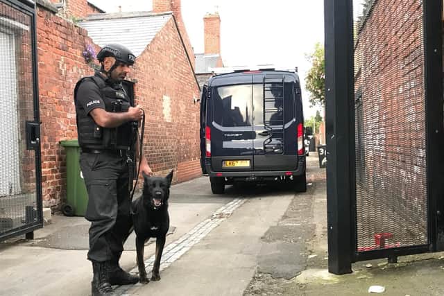 A police dog and handler on the scene in Hartlepool.