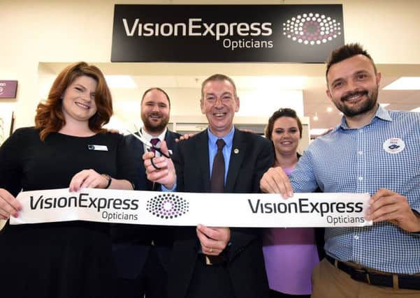 From left to right, Vision Express at Tesco store manager Georgie Ritchie, optometrist Matthew Gee-Smith, Hartlepool MP Mike Hill, optical assistant Vicky Schulze and Tesco lead manager Mick Malone.