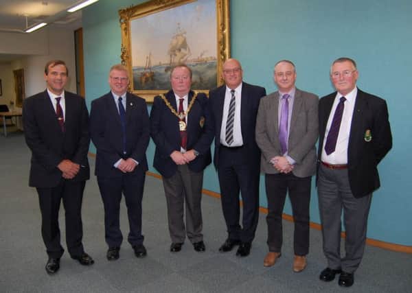 From left to right: Mike Facchini, Chairman of the Armed Forces Liaison Group, Mal Pattison from Hart Biologicals, Councillor Alan Barclay, Kevin Byrne from Seymour Civil Engineering, Andrew Hill from Liberty Steel and Paul Williams, the Armed Forces Day Working Group Chair.