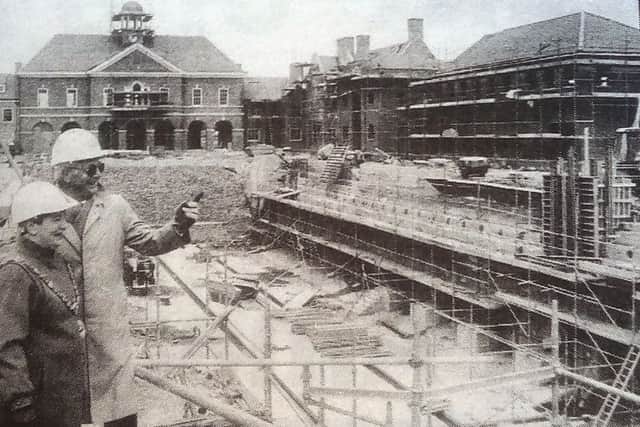 Ron Norman shows Coun Hanson round the Hartlepool Historic Quay, under construction in 1994.