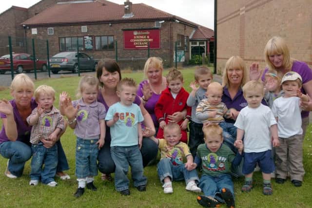 Here's a shot from June 2009, showing the Oakerside Community Centre playgroup big toddle. They had great fun, but who do you recognise in this photograph?