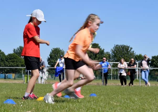The girls short run event during the Sacred Heart's Primary school sports day held at Grayfields. Picture by Frank Reid
