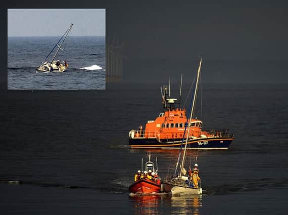 Hartlepool RNLI assist yacht which had ran aground. Photo by Tom Collins.