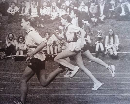 It's a close race in the Year 9 200 metre finals for females at High Tunstall in 1995.