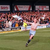 Hartlepool United legend Joe Allon celebrates his famous winning goal at Darlington in 1997. Our letter writer suggests certain Government ministers deserve season tickets at Darlo.