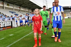 Andrew Davies in the new Hartlepool United home strip.