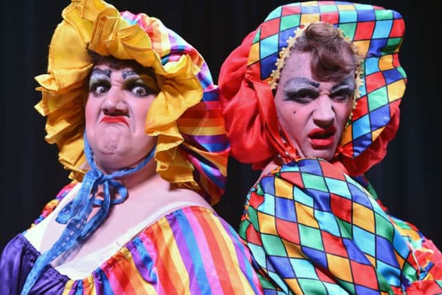 Cinderella's Ugly Sisters Sean Hynes (left) and Joshua Handley on stage at the Town Hall Theatre, Hartlepool.  Picture by FRANK REID