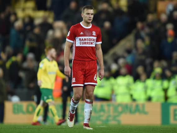 Ben Gibson playing for Middlesbrough.