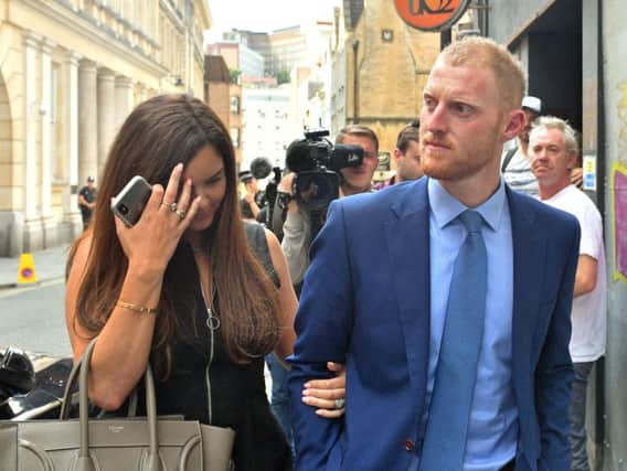 England cricketer Ben Stokes leaves Bristol Crown Court with his wife Clare, where he is on trial accused of affray. Pic: Ben Birchall/PA Wire.